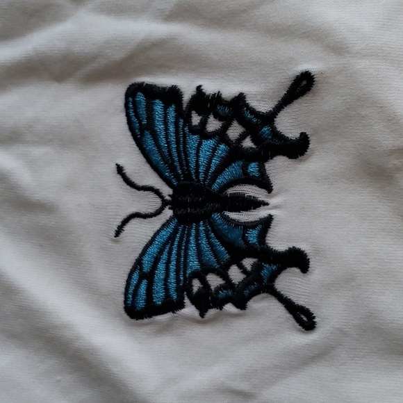 SweatyRocks Butterfly Embroided Lettuce Edged Short Sleeve Crop Top Size XL - Picture 9 of 10